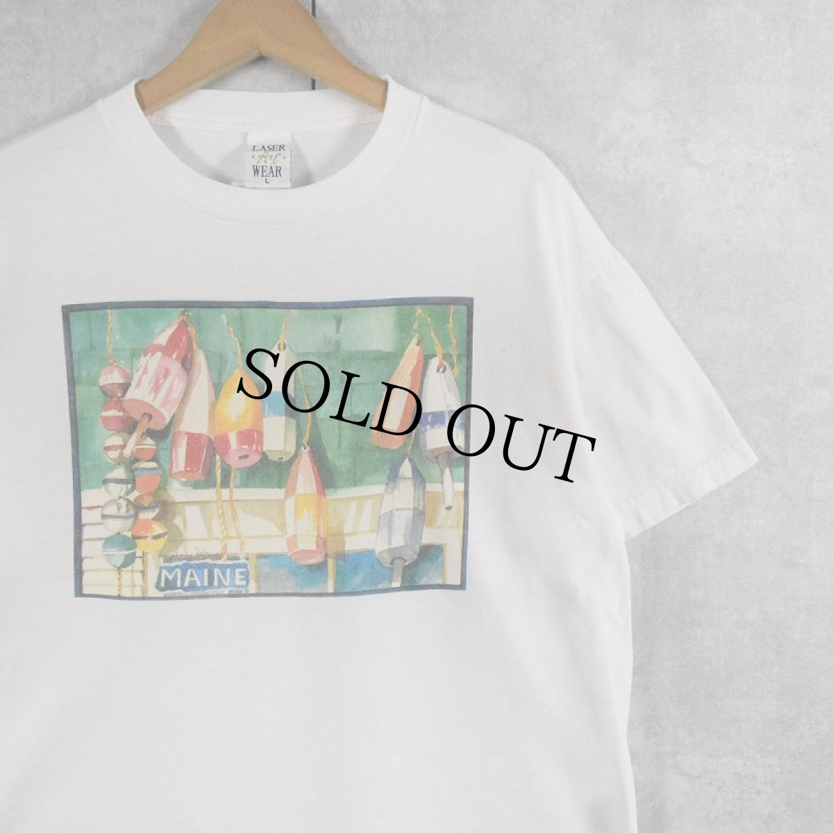 画像1: 90's〜 LASER ART WEAR USA製 "Maine" アートプリントTシャツ L (1)