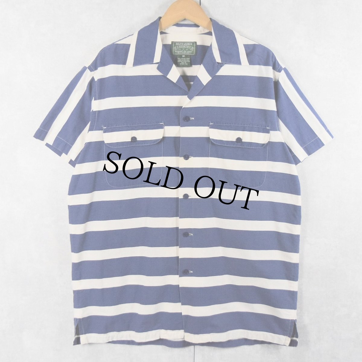 画像3: 80〜90's POLO COUNTRY Ralph Lauren ボーダー柄 コットンオープンカラーシャツ M (3)