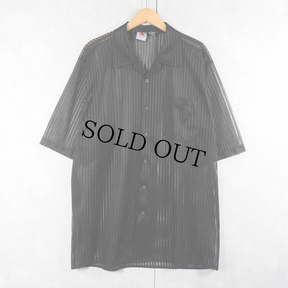 画像1: i Ber ストライプ柄 オープンカラーメッシュシャツ BLACK L (1)
