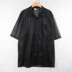 画像1: i Ber ストライプ柄 オープンカラーメッシュシャツ BLACK L (1)
