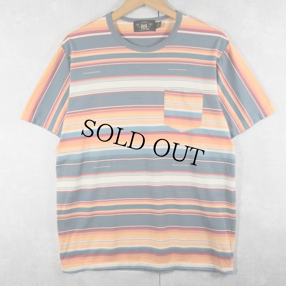 画像1: Ralph Lauren RRL マルチボーダー柄 ポケットTシャツ M (1)