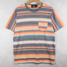画像1: Ralph Lauren RRL マルチボーダー柄 ポケットTシャツ M (1)