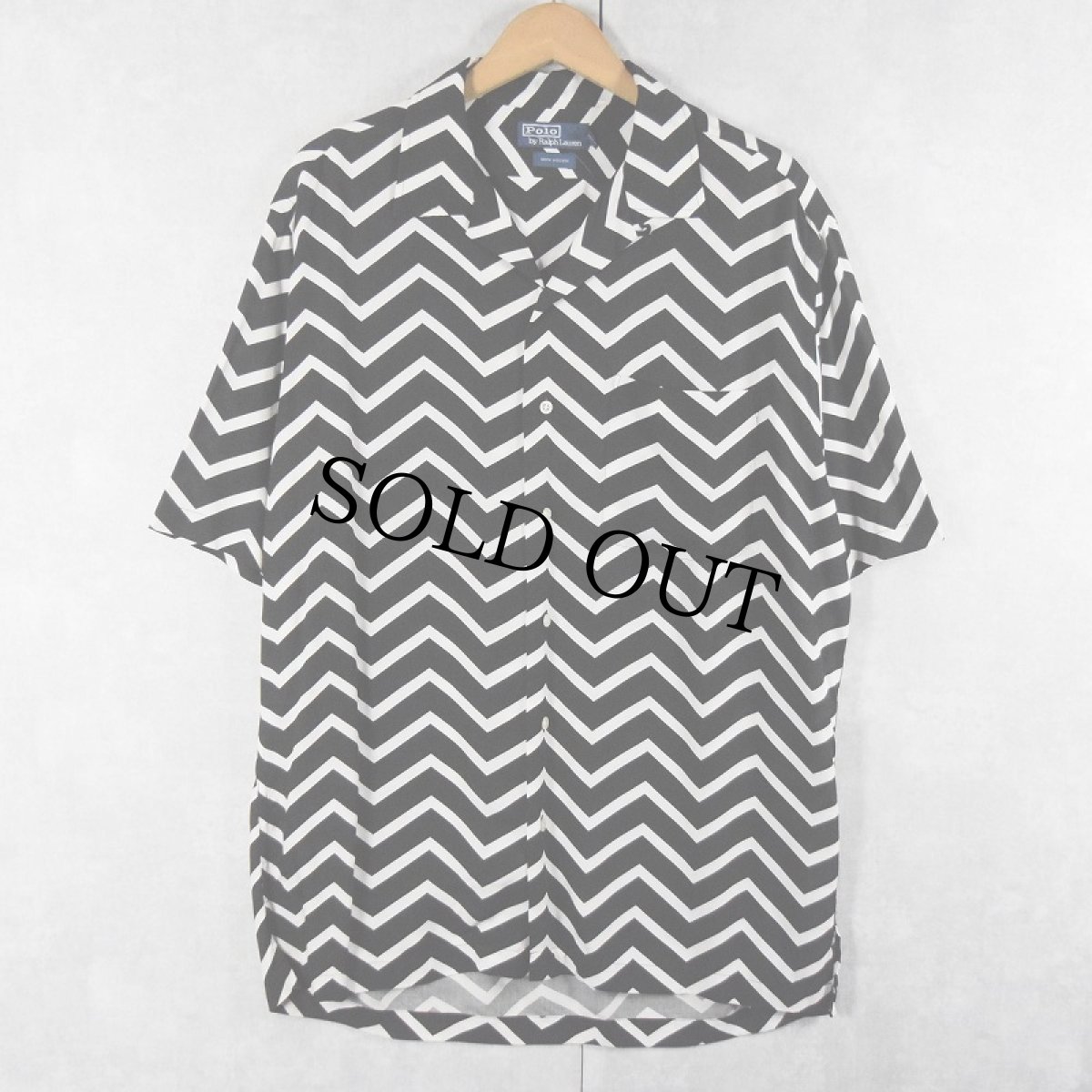 画像4: POLO Ralph Lauren シェブロン柄 ビスコースオープンカラーシャツ S (4)