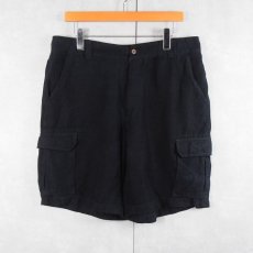 画像2: Caribbean ヘリンボーン織り シルク×リネン カーゴショーツ NAVY W35 (2)
