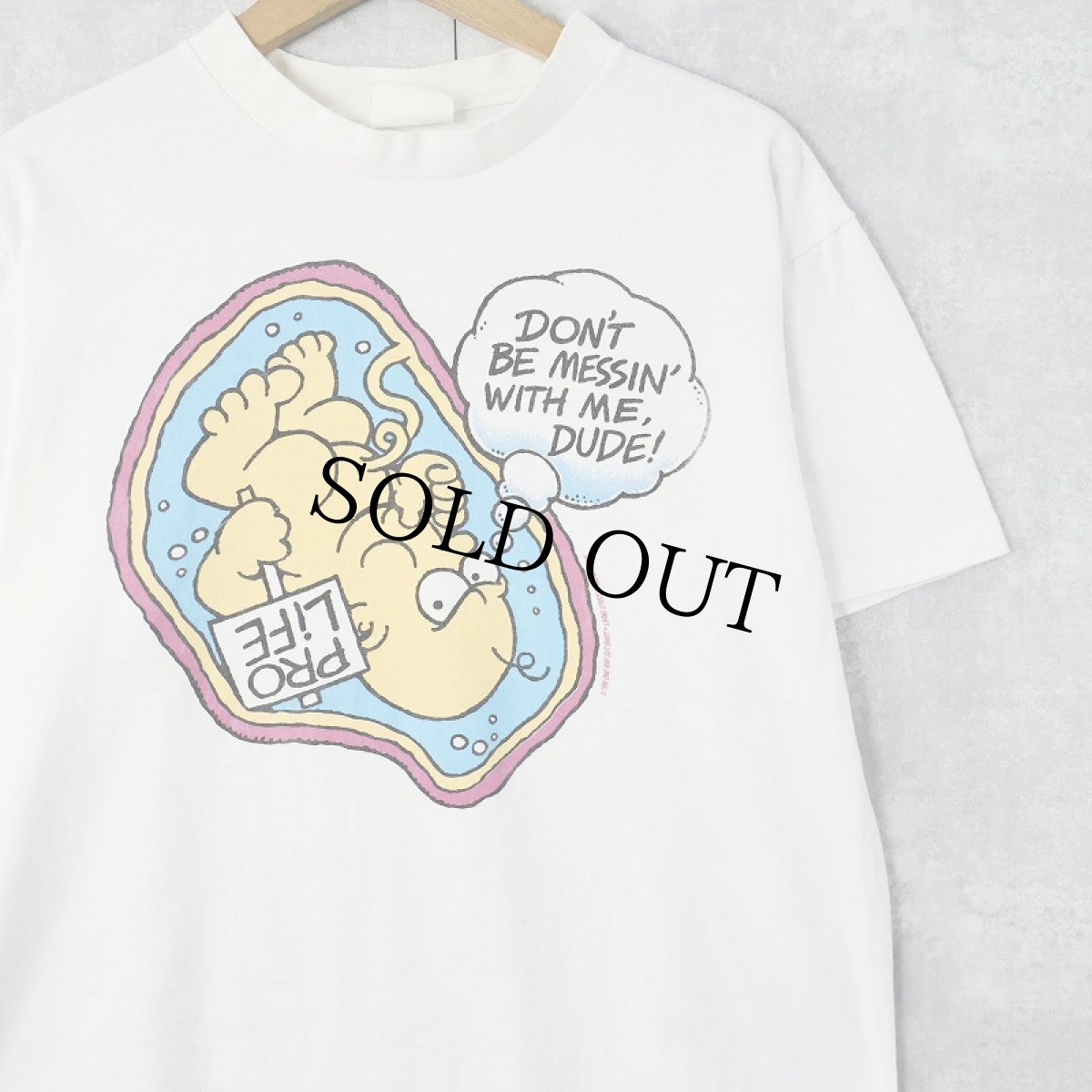 画像1: 90's ONE WAY OUT SHIRT "PRO LIFE" キャラクターパロディプリントTシャツ (1)
