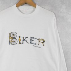 画像1: 80's Maxine's USA製 "BIKER" 自転車イラストプリントロンT L (1)