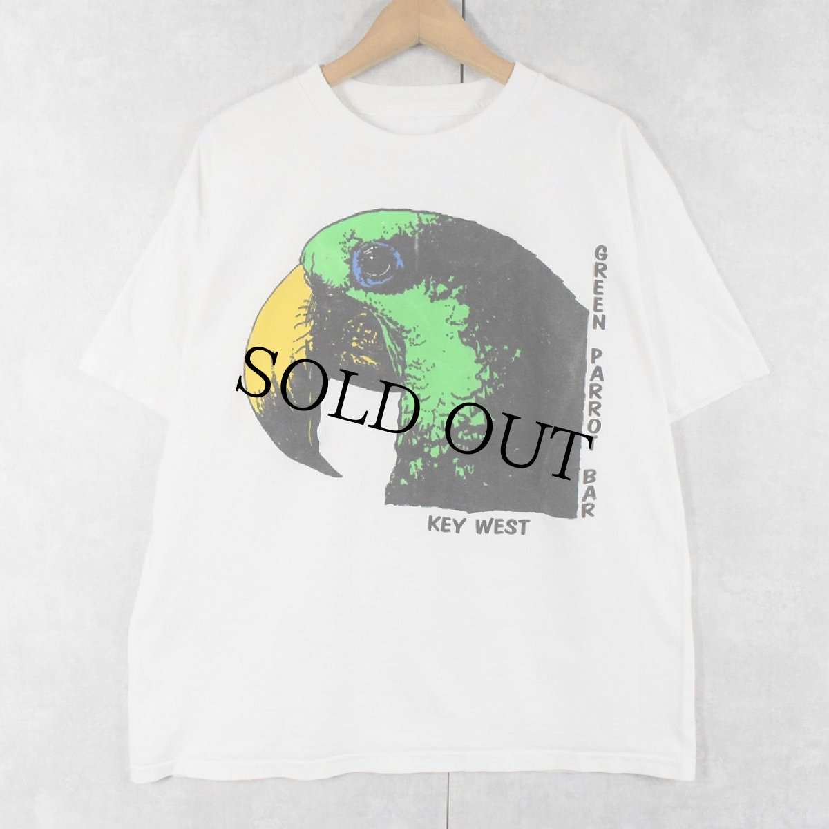 画像1: 90's "GREEN PARROT BAR" インコイラストプリントTシャツ (1)