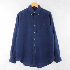 画像1: Ralph Lauren "CLASSIC FIT" リネンボタンダウンシャツ NAVY M (1)