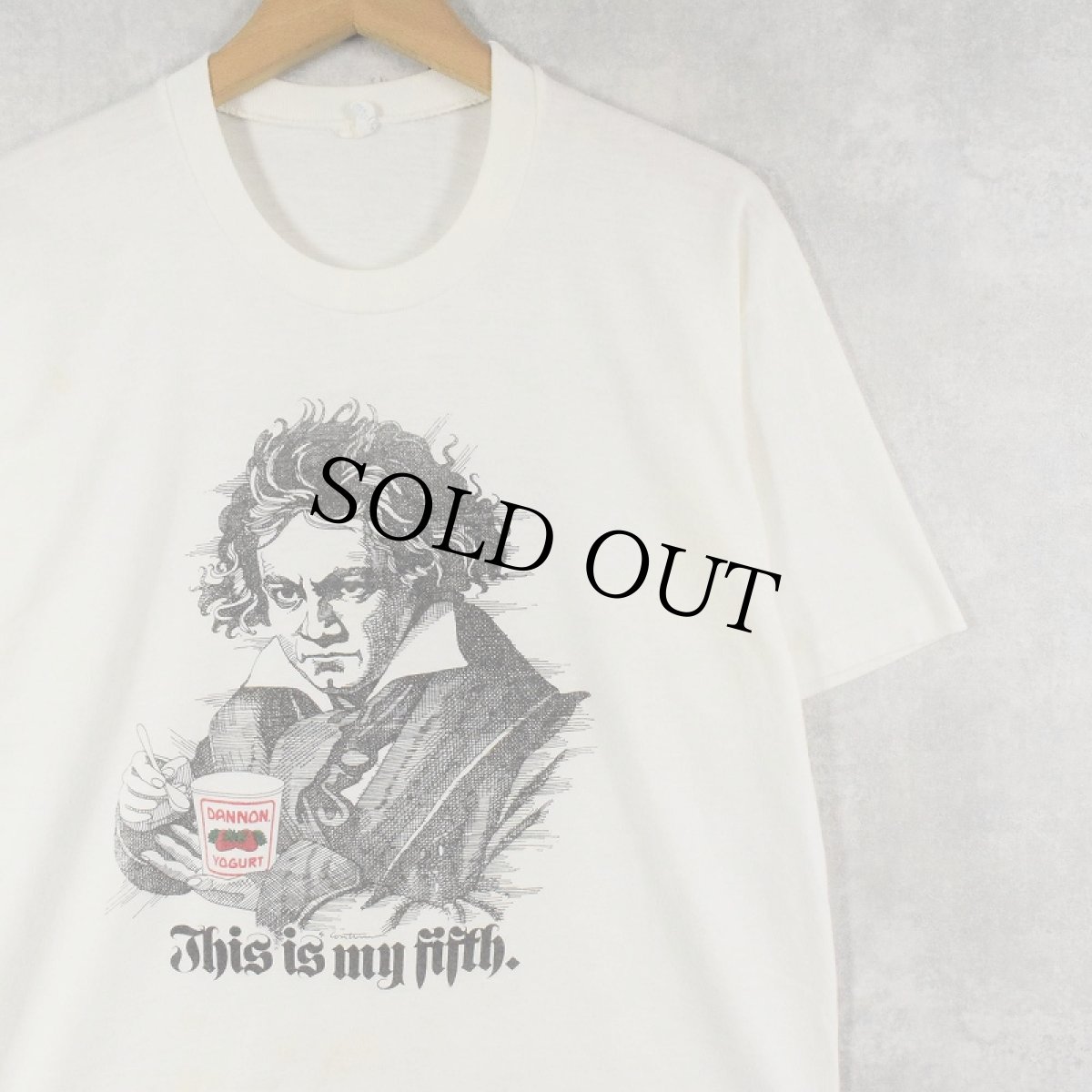 画像1: 90's DANNON YOGURT "Beethoven" 音楽家パロディプリントTシャツ XL (1)