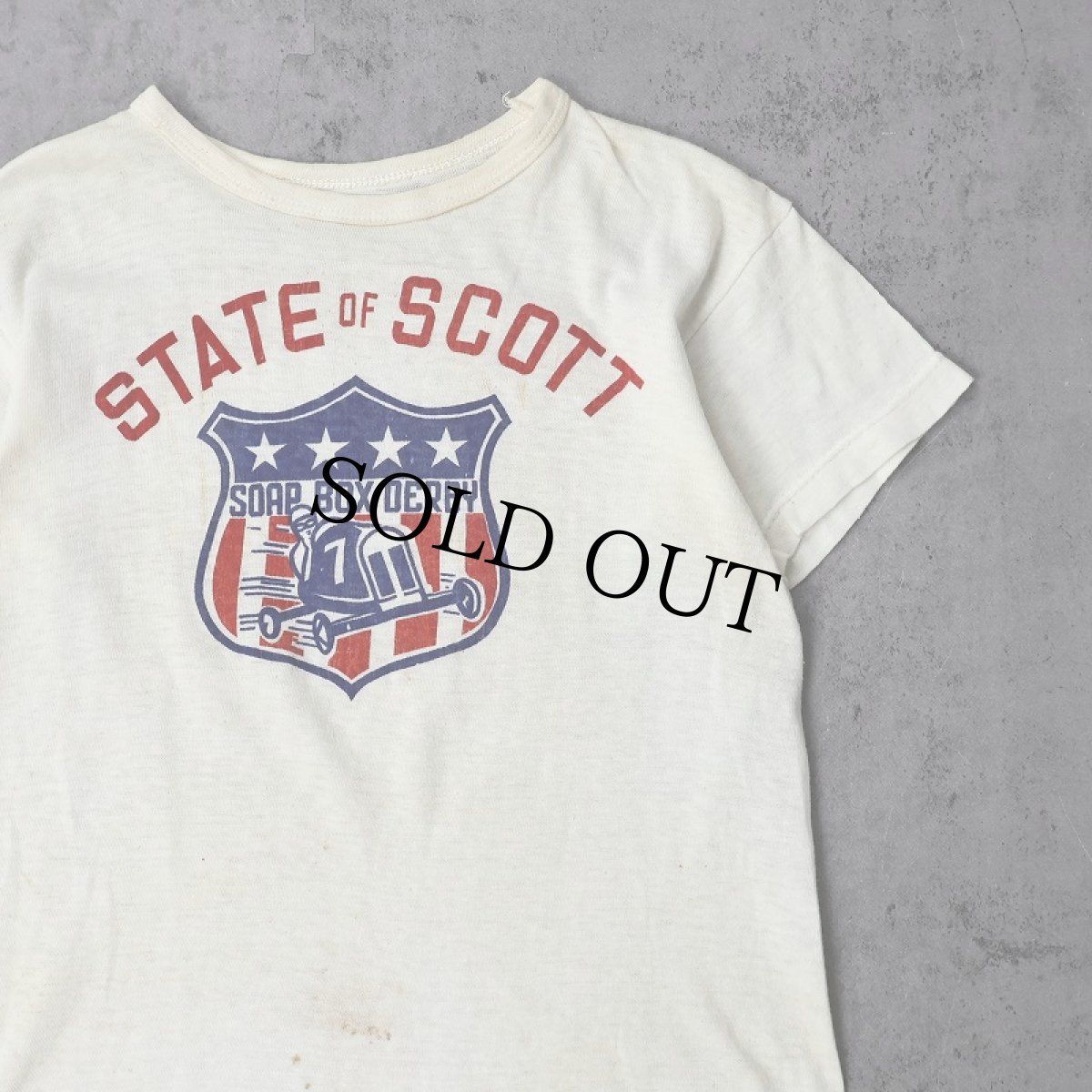 画像1: 〜60's "STATE OF SCOTT SOAP BOX DERBY" フロッキープリントTシャツ (1)