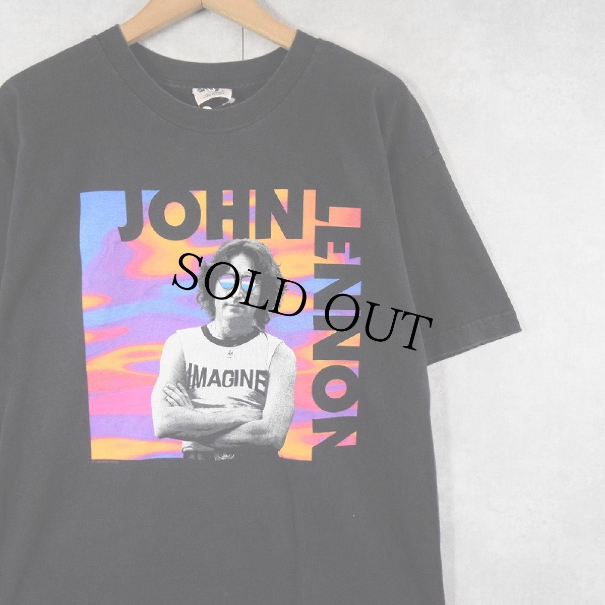 画像1: 90's JOHN LENNON USA製 "IMAGINE" ミュージシャンプリントTシャツ BLACK L (1)