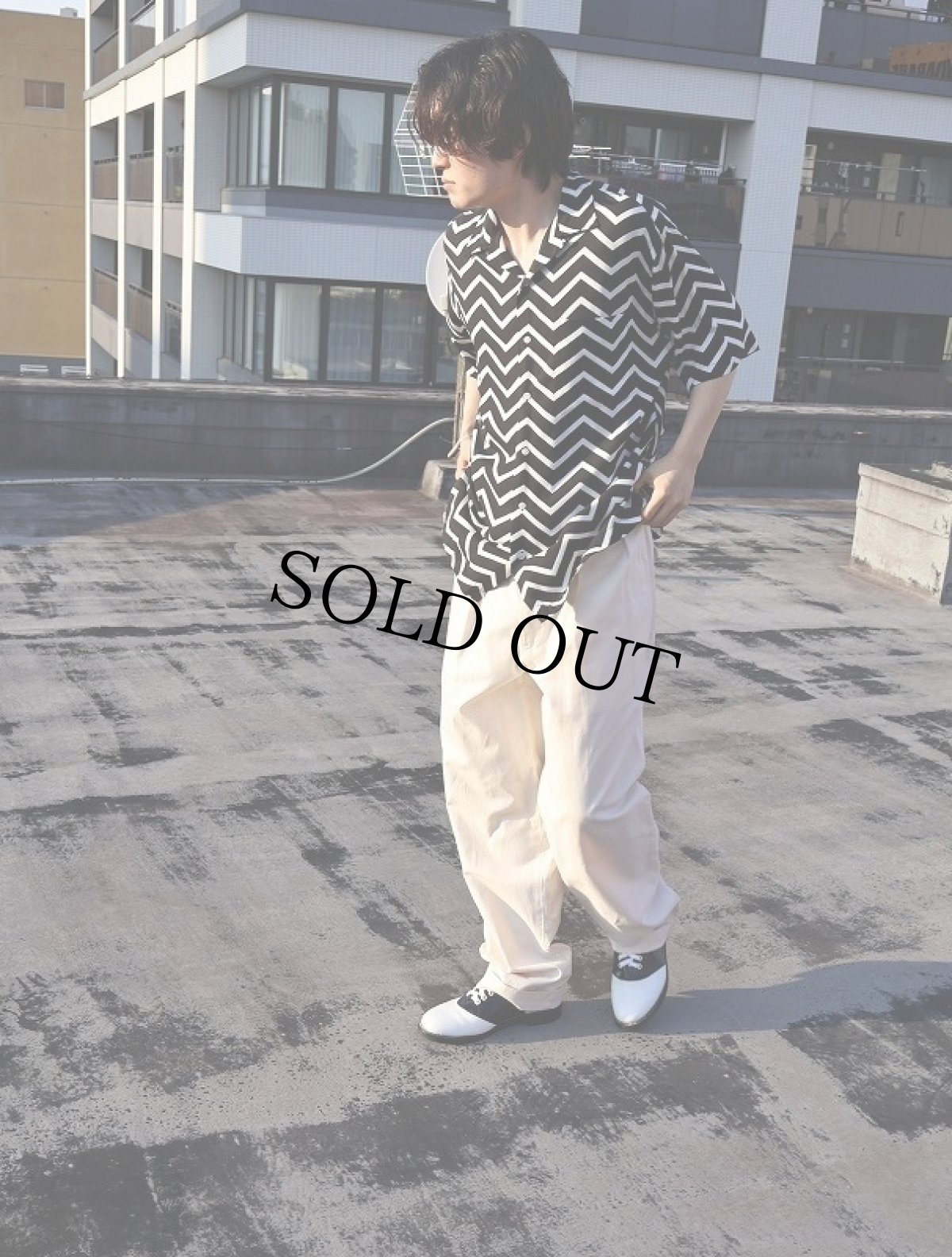 画像2: POLO Ralph Lauren シェブロン柄 ビスコースオープンカラーシャツ S (2)