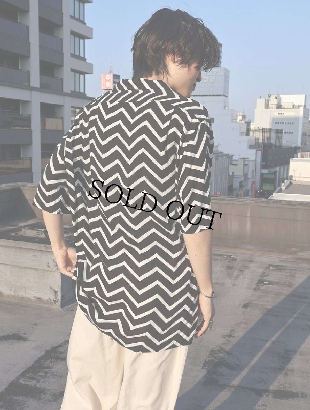 画像1: POLO Ralph Lauren シェブロン柄 ビスコースオープンカラーシャツ S (1)
