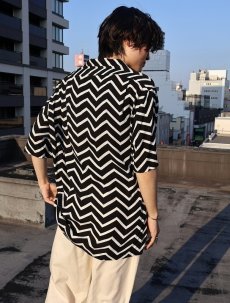 画像1: POLO Ralph Lauren シェブロン柄 ビスコースオープンカラーシャツ S (1)