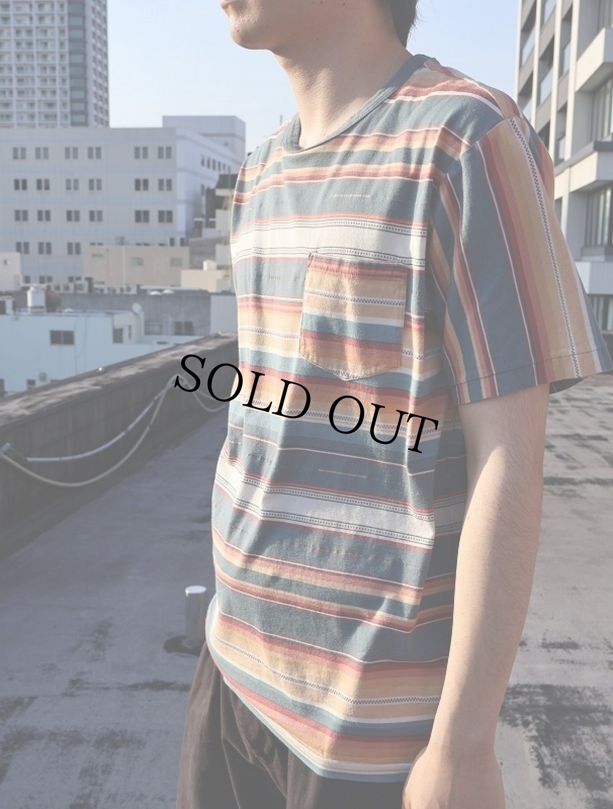 画像2: Ralph Lauren RRL マルチボーダー柄 ポケットTシャツ M (2)