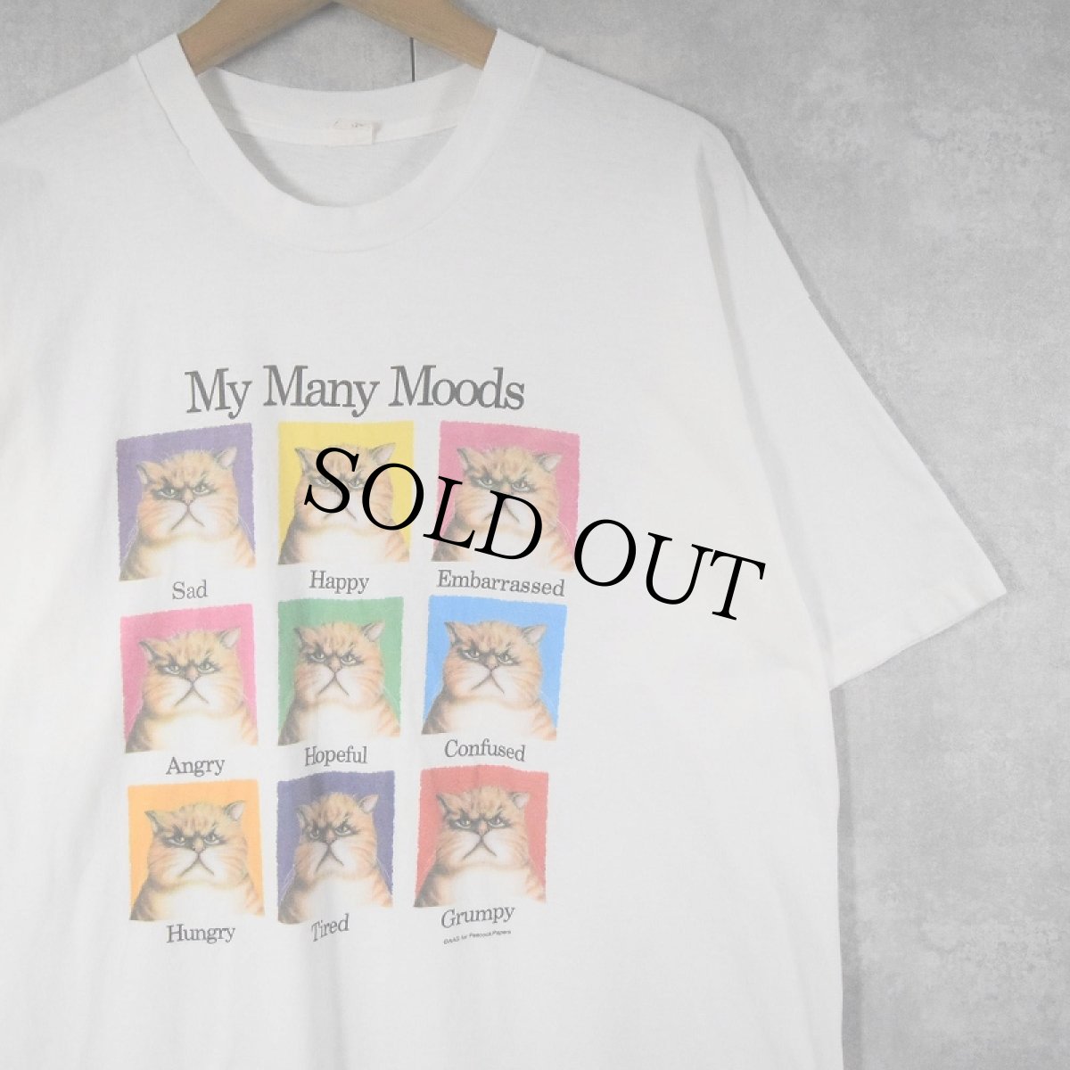 画像1: 80's USA製 My Many Moods ネコプリントTシャツ XL (1)