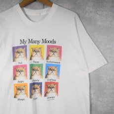 画像1: 80's USA製 My Many Moods ネコプリントTシャツ XL (1)