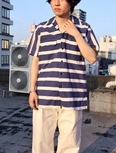画像1: 80〜90's POLO COUNTRY Ralph Lauren ボーダー柄 コットンオープンカラーシャツ M (1)