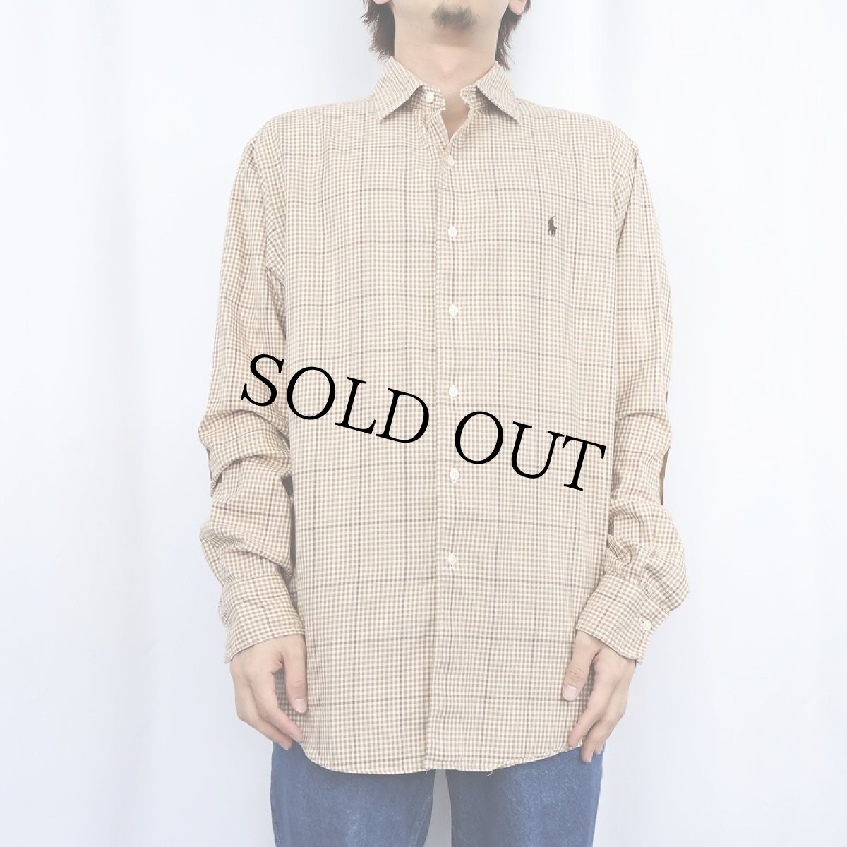 画像3: POLO Ralph Lauren "BRADFORD CLASSIC FIT" ギンガムチェック柄 エルボーパッチ付き コットンシャツ L (3)