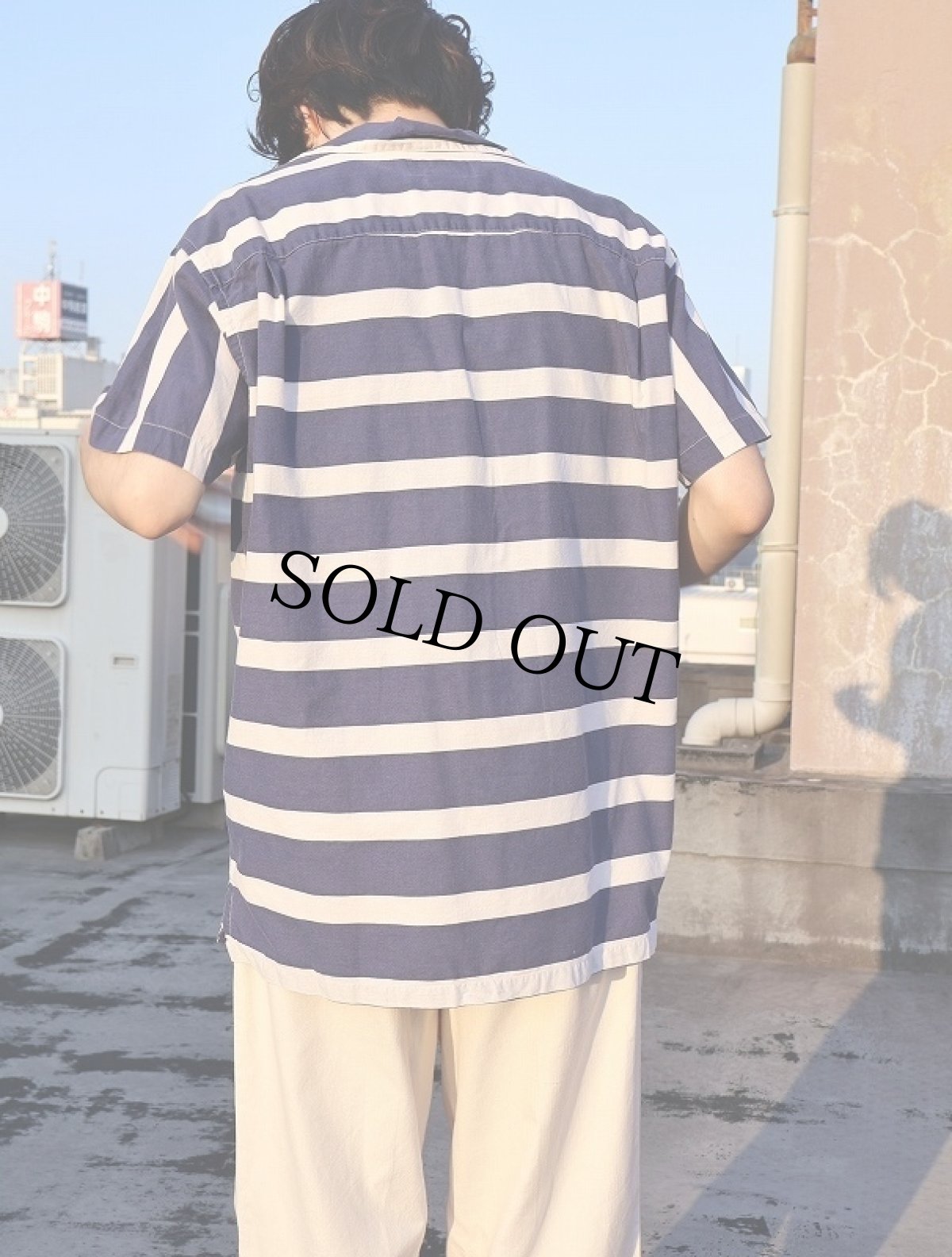 画像2: 80〜90's POLO COUNTRY Ralph Lauren ボーダー柄 コットンオープンカラーシャツ M (2)