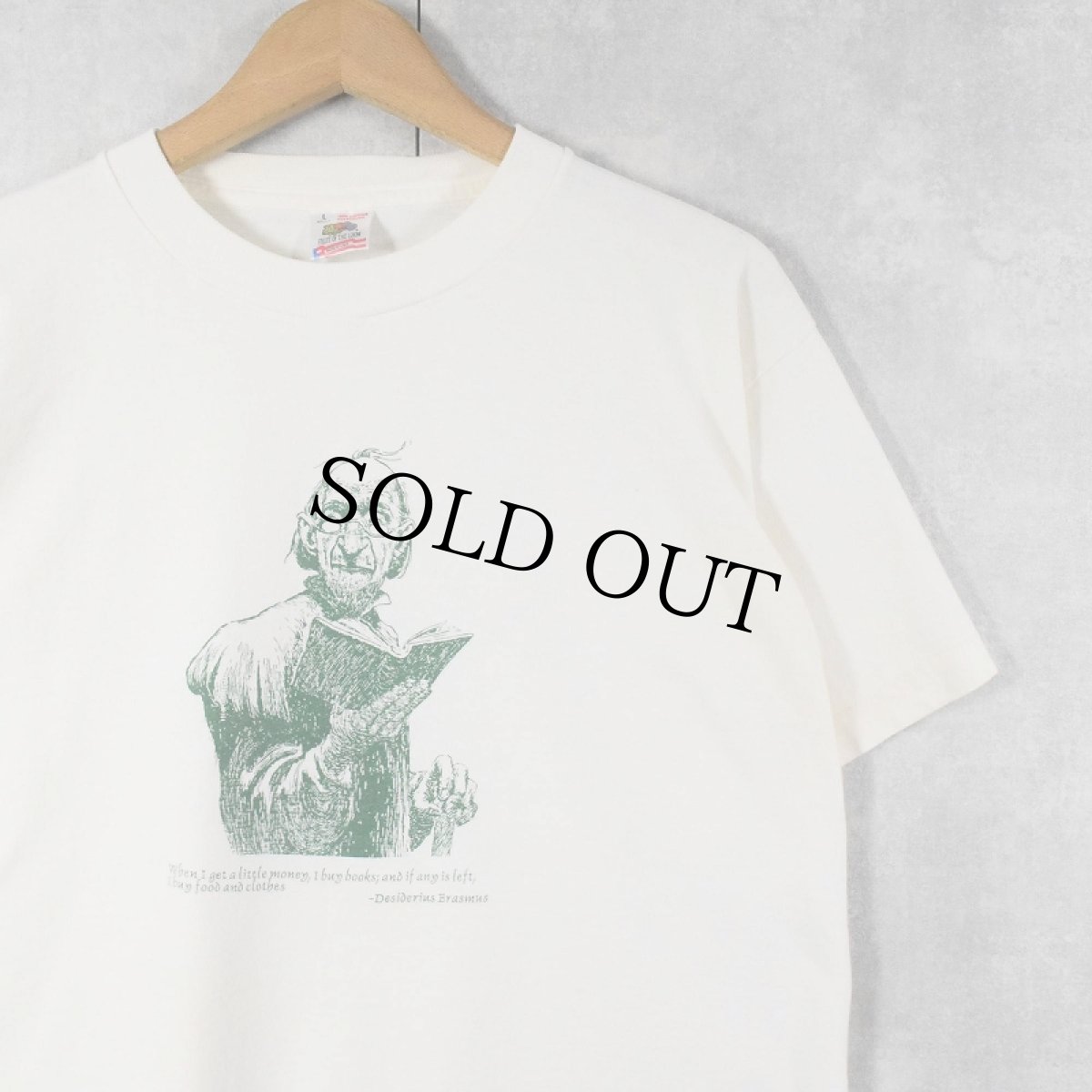 画像1: 90's Desiderius Erasmus USA製 哲学者 名言プリントTシャツ L (1)