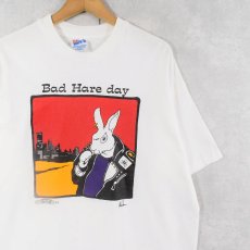 画像1: 90's BOVIS THREADS USA製 "Bad Hare day" ウサギイラストプリントTシャツ XL (1)