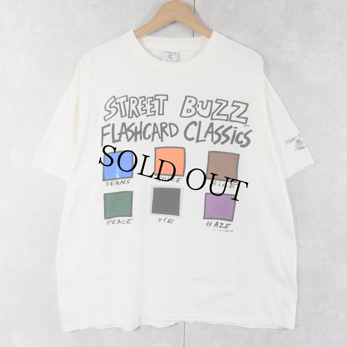 画像1: 90's STREET BUZZ USA製 "FLASHCARD CLASSICS" イラストプリントTシャツ SIZE3 (1)