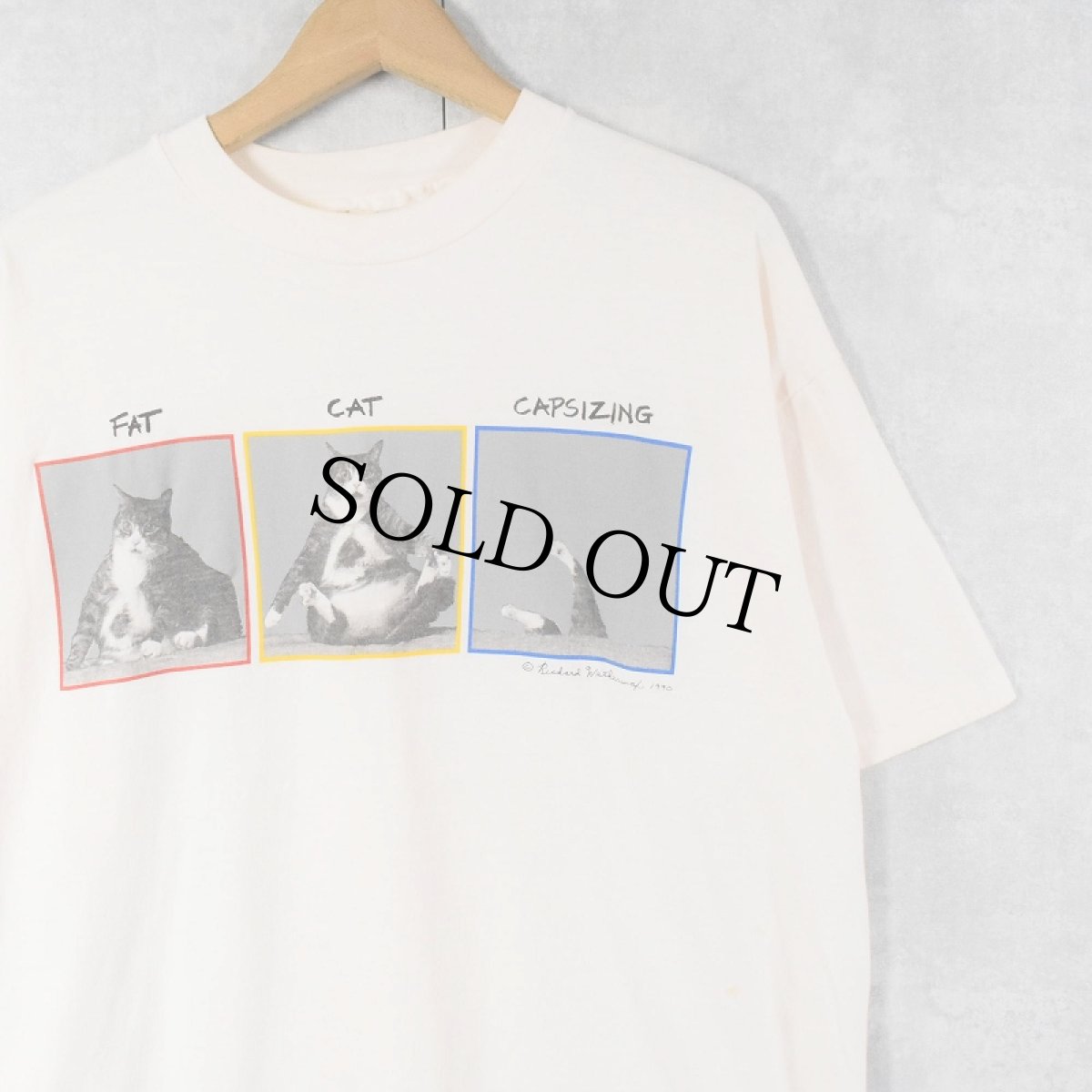 画像1: 90's Richard Watherwax USA製 "FAT CAT CAPSIZING" フォトグラファー プリントTシャツ XL (1)