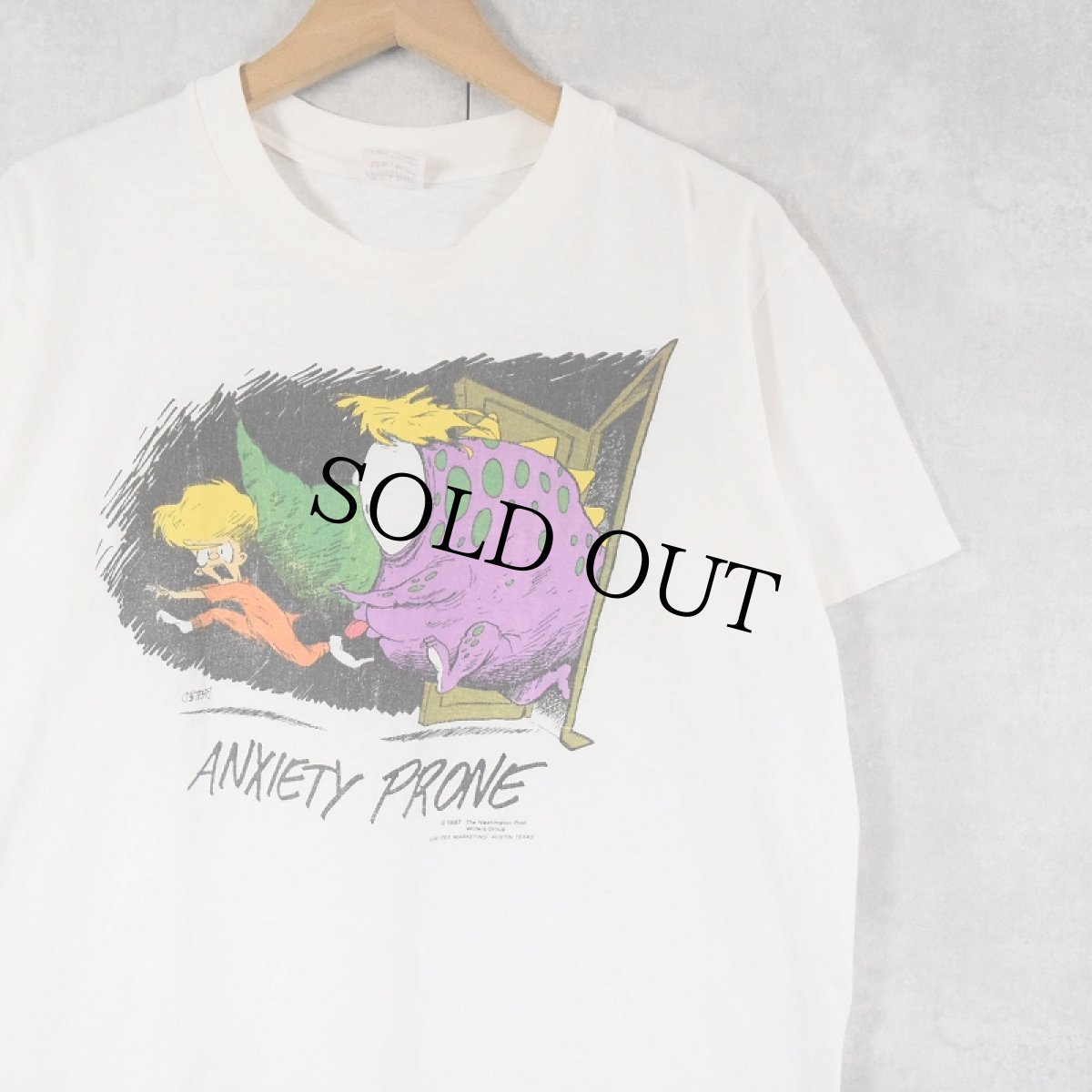 画像1: 80〜90's Bloom County USA製 "ANXIETY PRONE" 風刺漫画 プリントTシャツ L (1)
