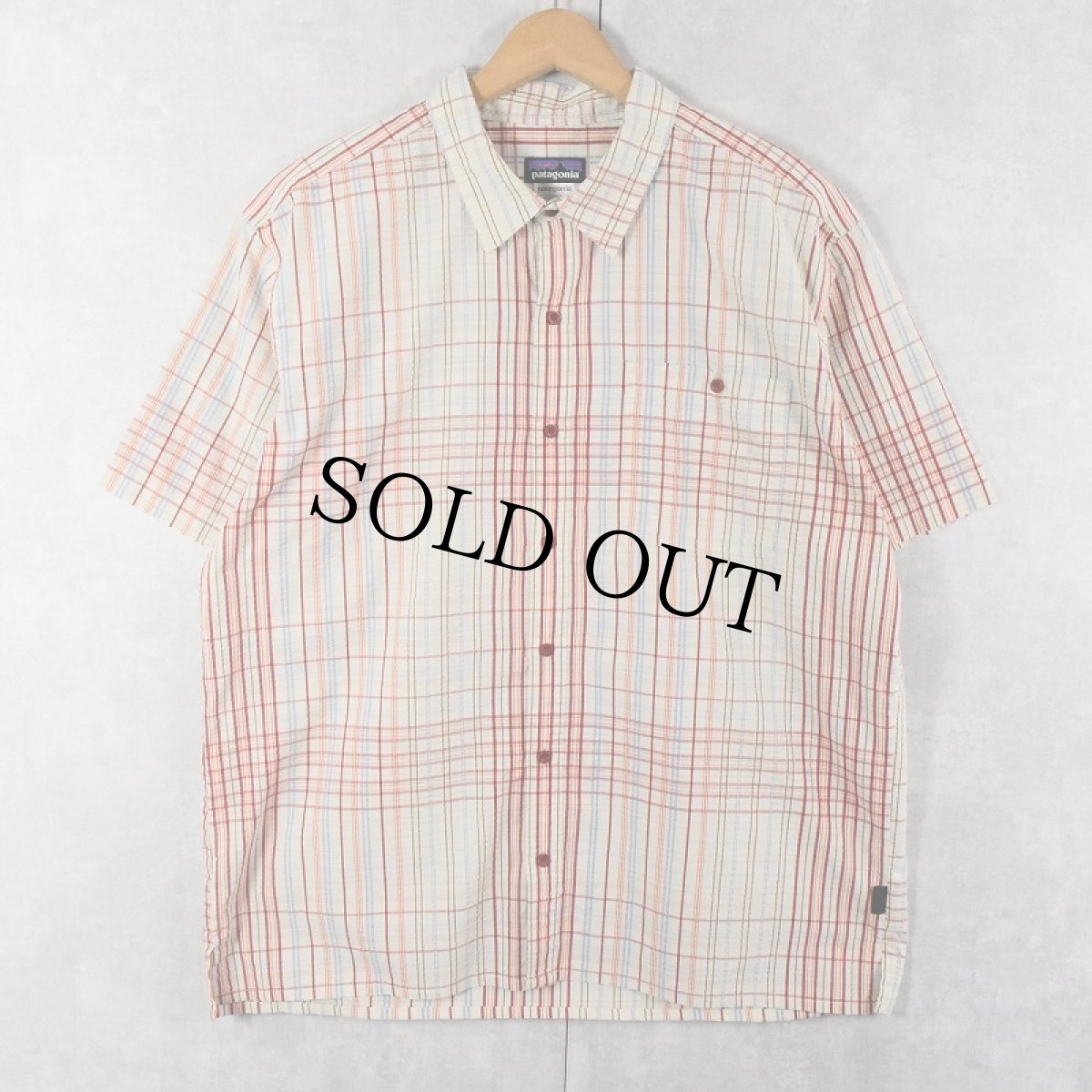 画像1: Patagonia ORGANIC COTTON マドラスチェック柄 シアサッカーシャツ XL (1)