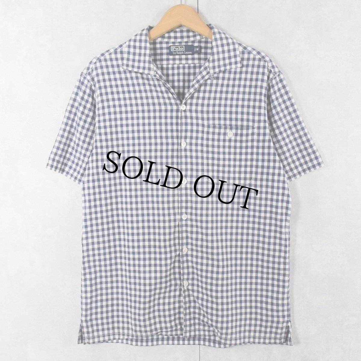 画像1: POLO Ralph Lauren ギンガムチェック柄 コットンオープンカラーシャツ M (1)