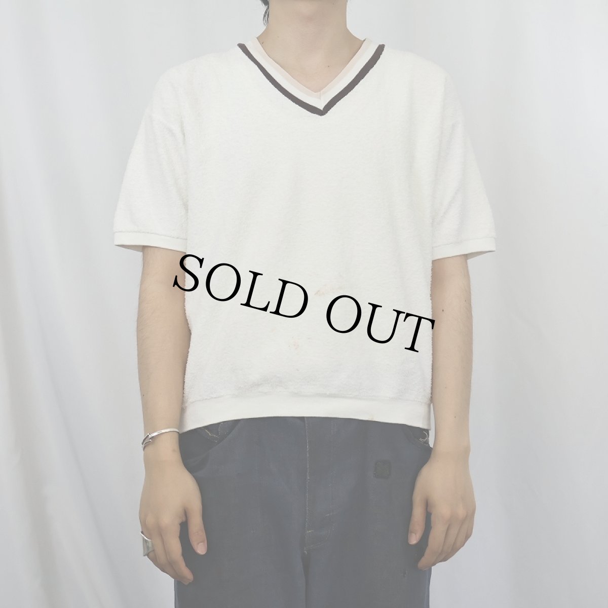 画像2: 60's TOWNCRAFT Penneys Vネック パイルTシャツ L (2)