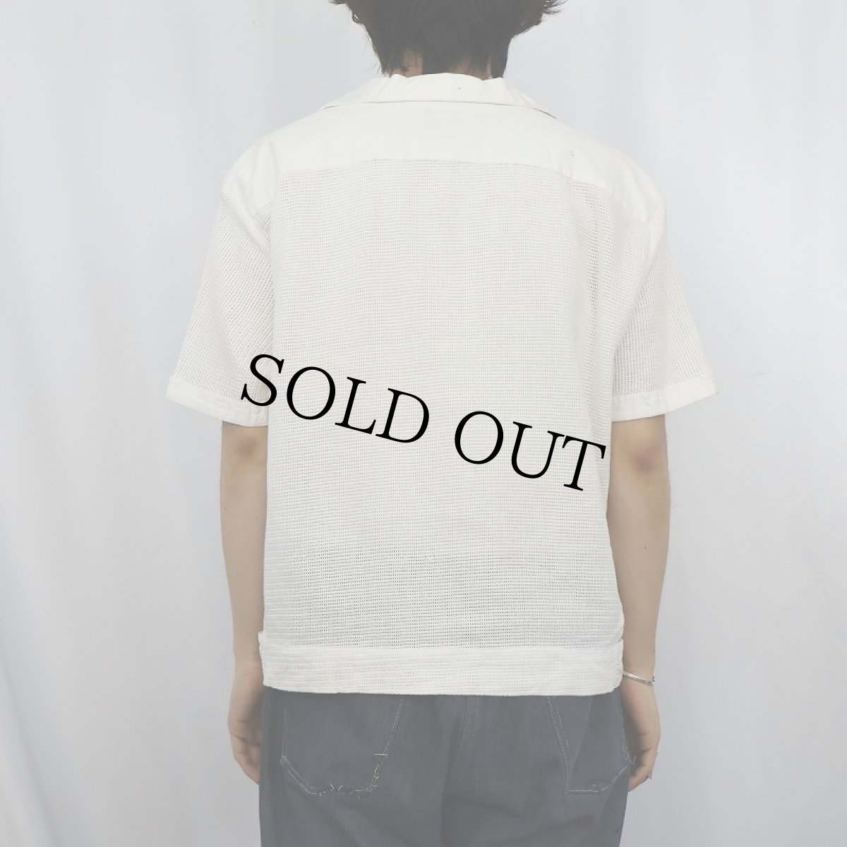 画像3: メッシュデザイン コットンオープンカラーシャツ L (3)