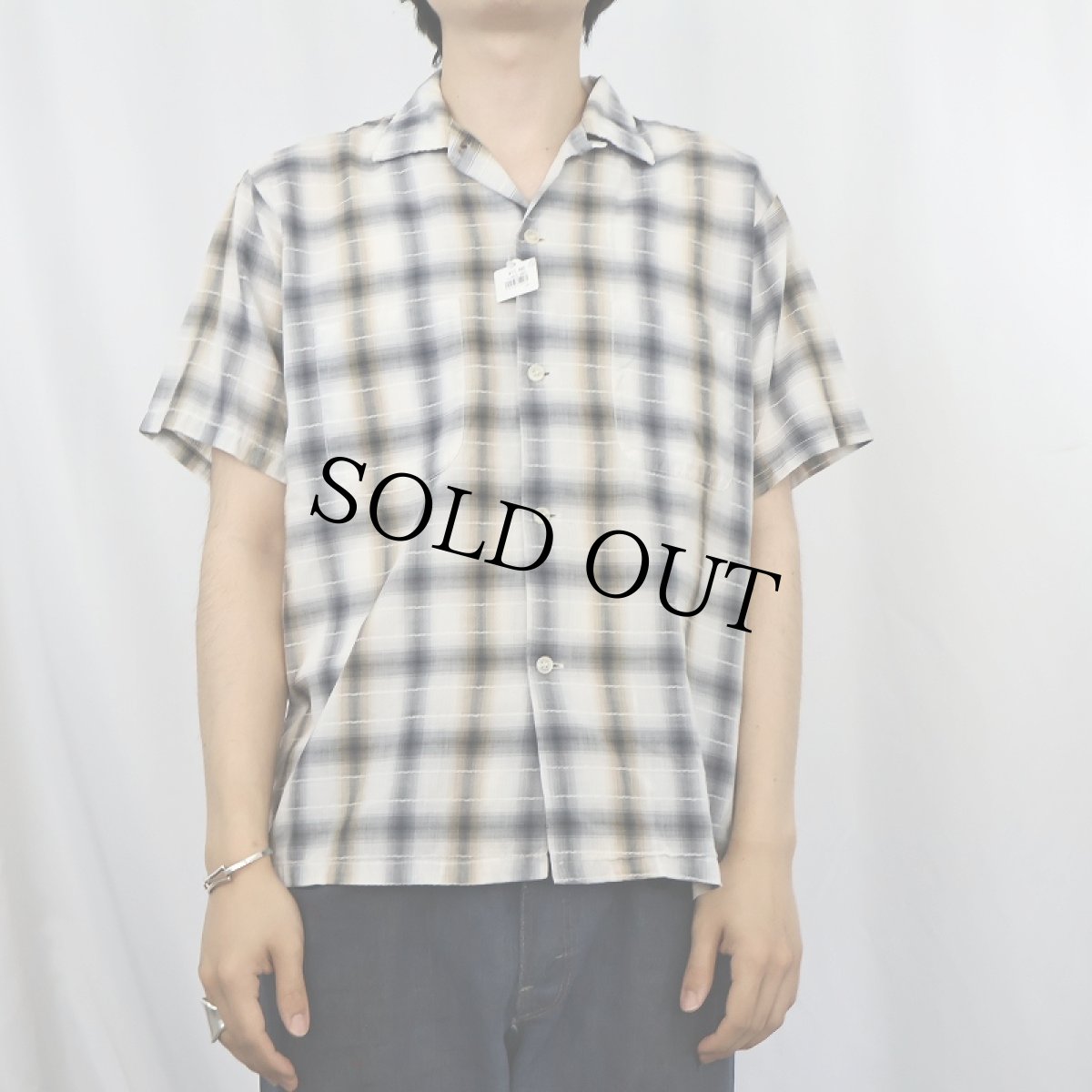 画像2: 50's Lanier オンブレーチェック柄 オープンカラーシャツ M (2)