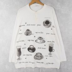 画像1: 90's rel-e-vant products USA製 "PEERLESS COFFEE" コーヒープリント ヘンリーネックロンT XL (1)