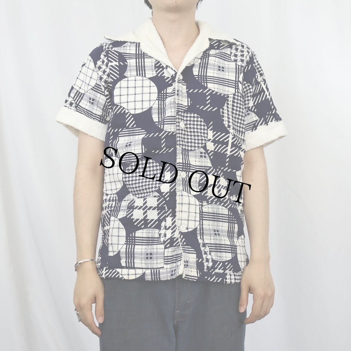 画像2: 〜70's Sea Mark 総柄 パイル ビーチシャツ M (2)