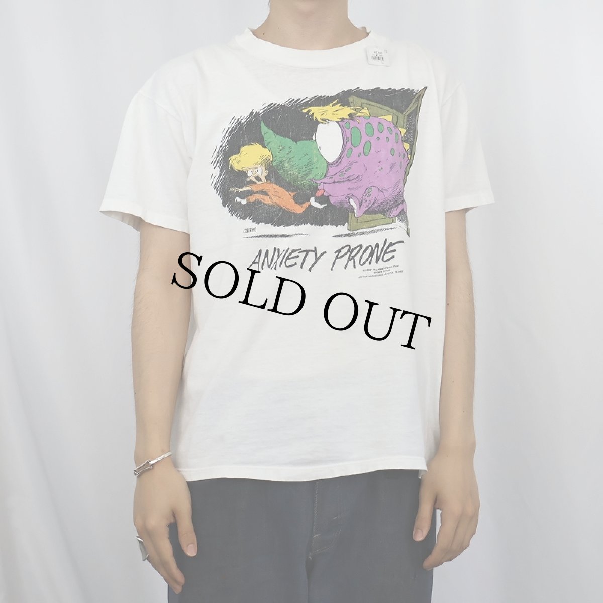 画像2: 80〜90's Bloom County USA製 "ANXIETY PRONE" 風刺漫画 プリントTシャツ L (2)