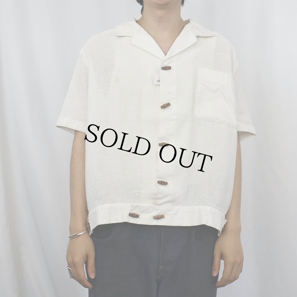 画像2: メッシュデザイン コットンオープンカラーシャツ L (2)