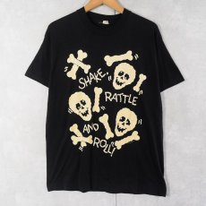 画像1: 80's USA製 "SHAKE RATTLE AND ROLL!" スカルプリントTシャツ BLACK XL (1)
