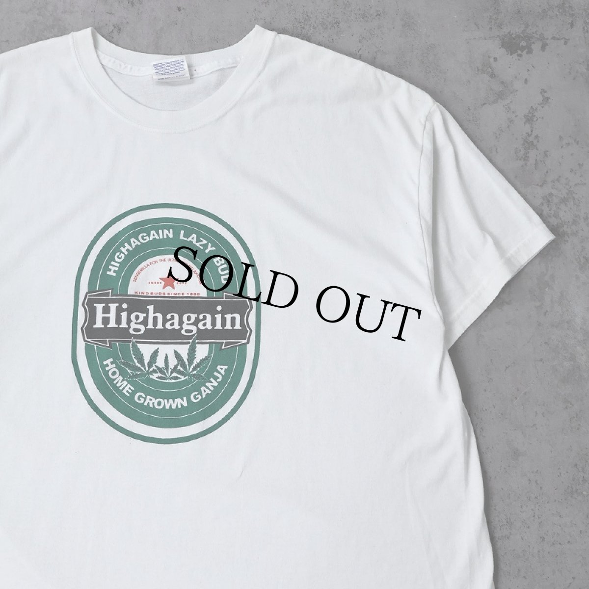 画像1: 90's "Highagain" メーカーパロディ ガンジャプリントTシャツ (1)