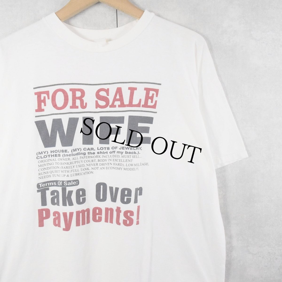 画像1: 80's〜 "FOR SALE WIFE Take Over Payments!" ジョークプリントTシャツ (1)
