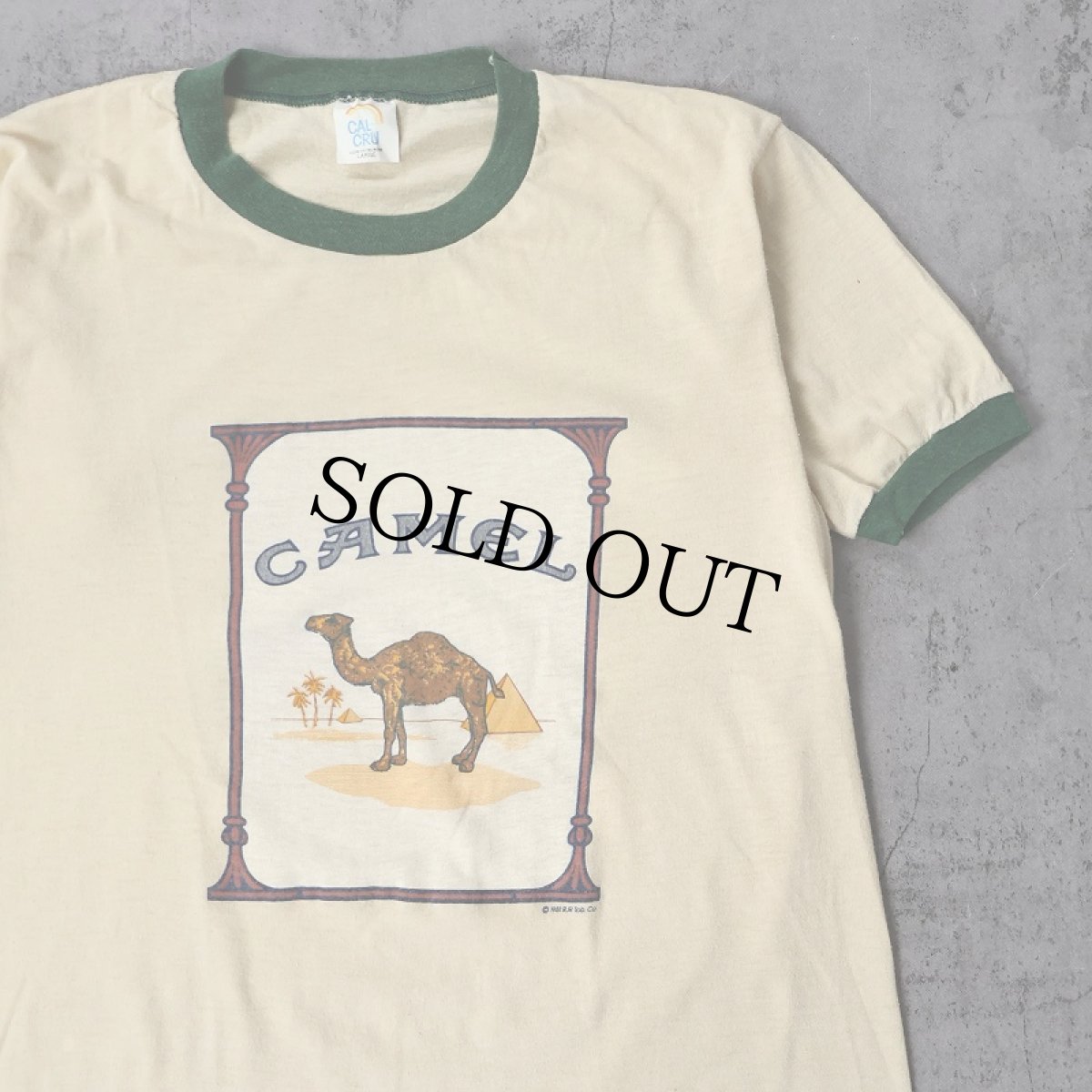 画像1: 80's CAMEL USA製 タバコ企業 プリントリンガーTシャツ L (1)