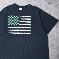 画像1: 90's ガンジャ×星条旗 プリントTシャツ BLACK XL (1)
