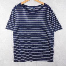 画像1: POLO Ralph Lauren マルチボーダー柄 Tシャツ NAVY XL (1)
