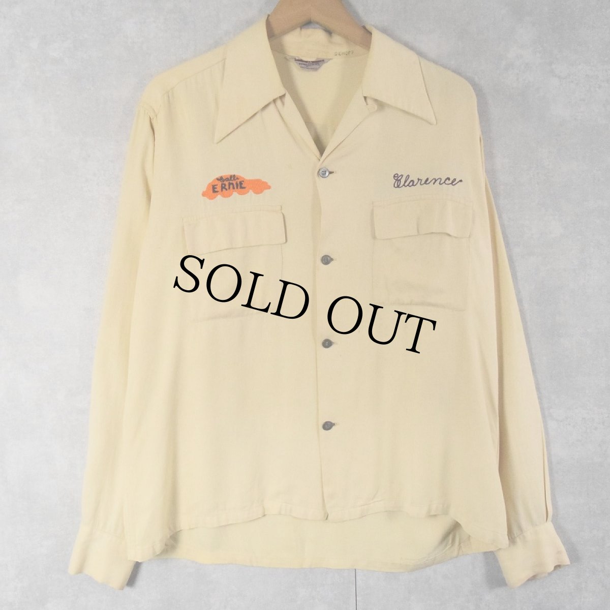 画像2: 40's Cranbrook "ERNIE MUELLER AUTO SERVICE" チェーン刺繍 レーヨンオープンカラーシャツ M (2)