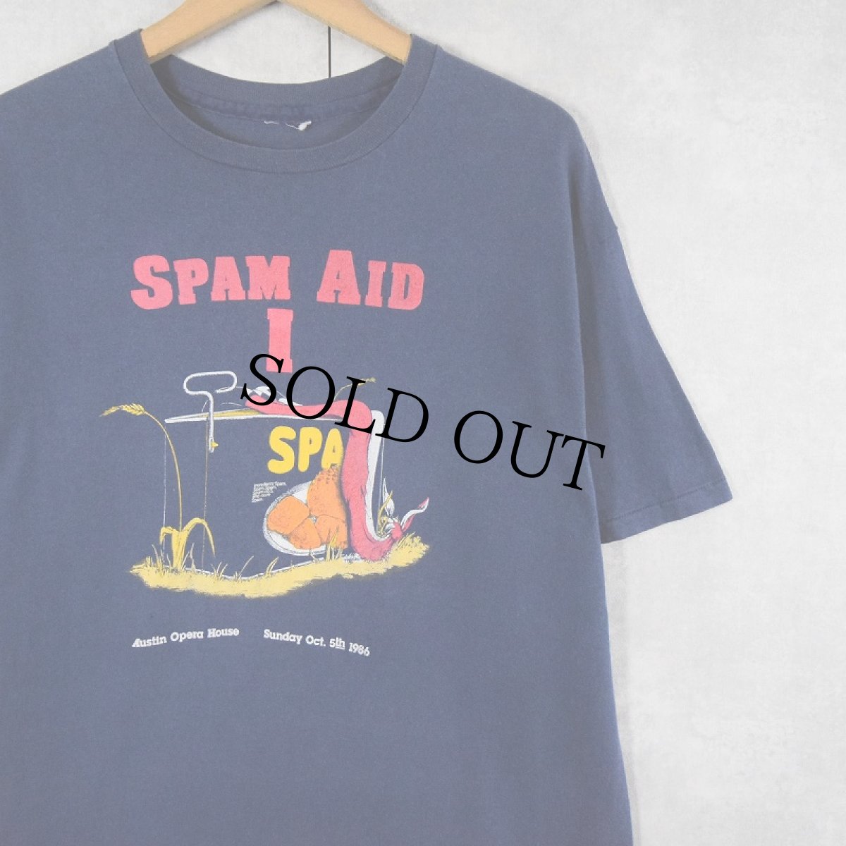 画像1: 90's "SPAM AID I" USA製 プリントTシャツ NAVY (1)