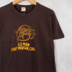 画像1: 70〜80's RUSSELL ATHLETIC 金タグ USA製 "Mick's Sports" プリントTシャツ BROWN L (1)