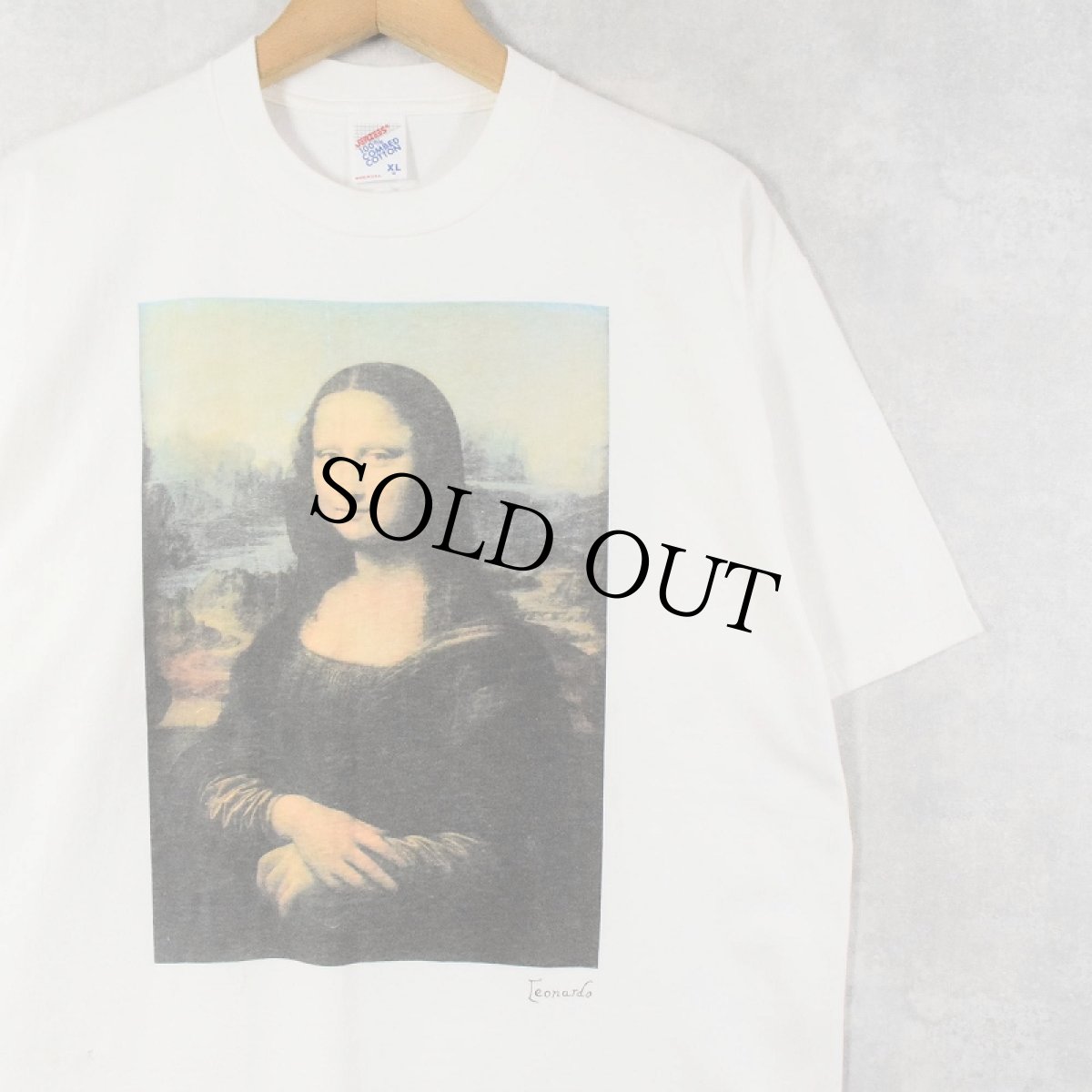 画像1: 90's LEONARDO DA VINCI USA製 "Mona Lisa" アートプリントTシャツ XL (1)