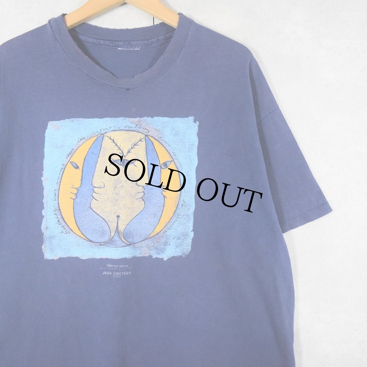 画像1: 90's Jean Cocteau "Eternel Retour" アートプリントTシャツ NAVY (1)