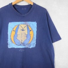 画像1: 90's Jean Cocteau "Eternel Retour" アートプリントTシャツ NAVY (1)